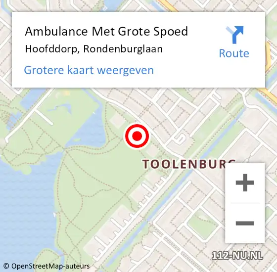 Locatie op kaart van de 112 melding: Ambulance Met Grote Spoed Naar Hoofddorp, Rondenburglaan op 31 mei 2024 20:32