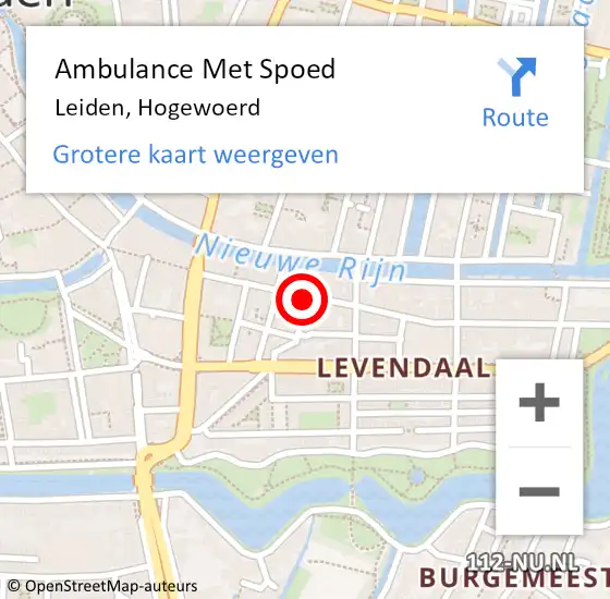 Locatie op kaart van de 112 melding: Ambulance Met Spoed Naar Leiden, Hogewoerd op 31 mei 2024 20:40