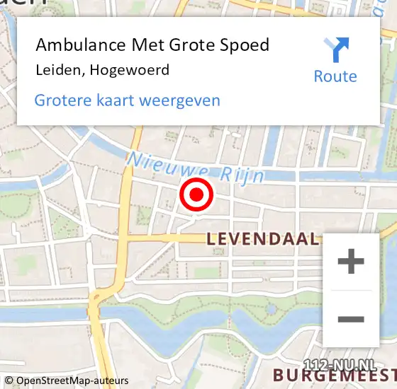 Locatie op kaart van de 112 melding: Ambulance Met Grote Spoed Naar Leiden, Hogewoerd op 31 mei 2024 20:43