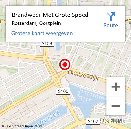 Locatie op kaart van de 112 melding: Brandweer Met Grote Spoed Naar Rotterdam, Oostplein op 31 mei 2024 21:06