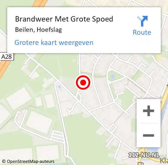 Locatie op kaart van de 112 melding: Brandweer Met Grote Spoed Naar Beilen, Hoefslag op 31 mei 2024 21:08