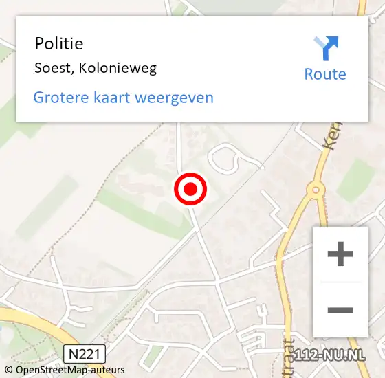 Locatie op kaart van de 112 melding: Politie Soest, Kolonieweg op 31 mei 2024 21:13