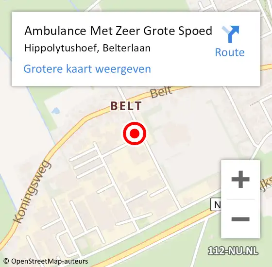 Locatie op kaart van de 112 melding: Ambulance Met Zeer Grote Spoed Naar Hippolytushoef, Belterlaan op 31 mei 2024 21:16