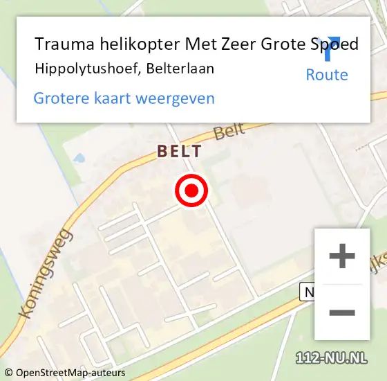 Locatie op kaart van de 112 melding: Trauma helikopter Met Zeer Grote Spoed Naar Hippolytushoef, Belterlaan op 31 mei 2024 21:17