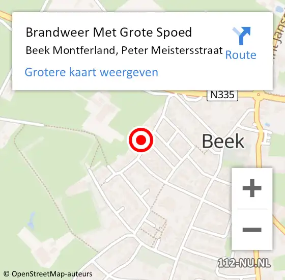 Locatie op kaart van de 112 melding: Brandweer Met Grote Spoed Naar Beek, Peter Meistersstraat op 31 mei 2024 21:34