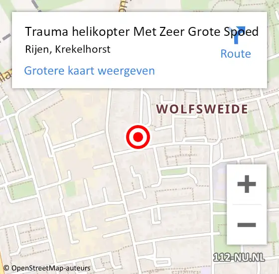 Locatie op kaart van de 112 melding: Trauma helikopter Met Zeer Grote Spoed Naar Rijen, Krekelhorst op 31 mei 2024 21:38