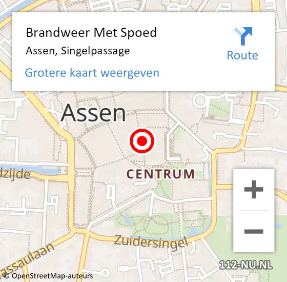 Locatie op kaart van de 112 melding: Brandweer Met Spoed Naar Assen, Singelpassage op 31 mei 2024 21:39