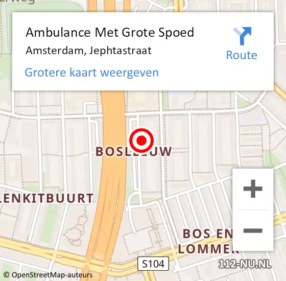 Locatie op kaart van de 112 melding: Ambulance Met Grote Spoed Naar Amsterdam, Jephtastraat op 31 mei 2024 22:07