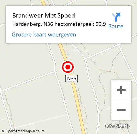 Locatie op kaart van de 112 melding: Brandweer Met Spoed Naar Hardenberg, N36 hectometerpaal: 29,9 op 31 mei 2024 22:14