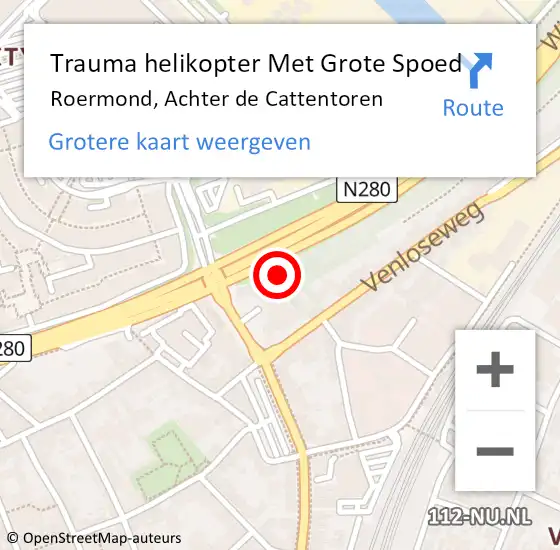 Locatie op kaart van de 112 melding: Trauma helikopter Met Grote Spoed Naar Roermond, Achter de Cattentoren op 31 mei 2024 22:32
