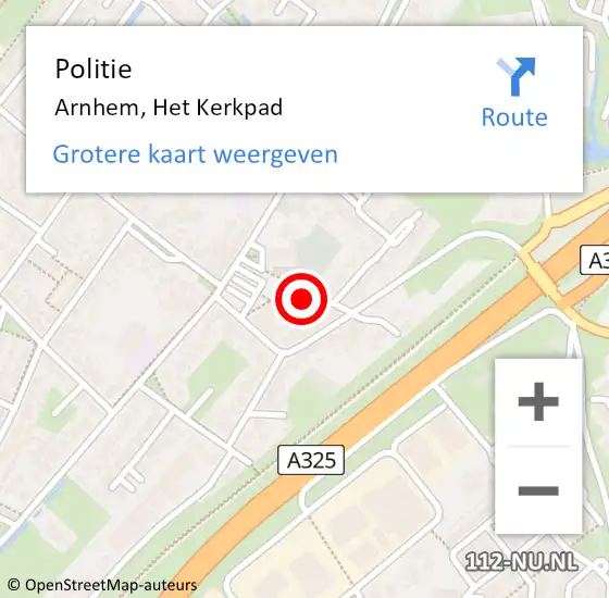 Locatie op kaart van de 112 melding: Politie Arnhem, Het Kerkpad op 31 mei 2024 22:42