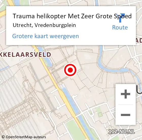 Locatie op kaart van de 112 melding: Trauma helikopter Met Zeer Grote Spoed Naar Utrecht, Vredenburgplein op 31 mei 2024 23:04