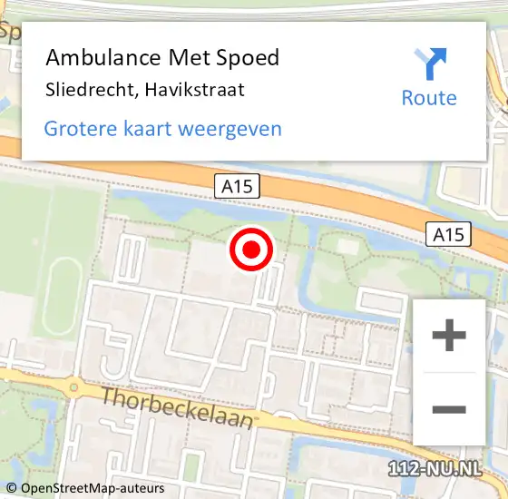 Locatie op kaart van de 112 melding: Ambulance Met Spoed Naar Sliedrecht, Havikstraat op 31 mei 2024 23:04