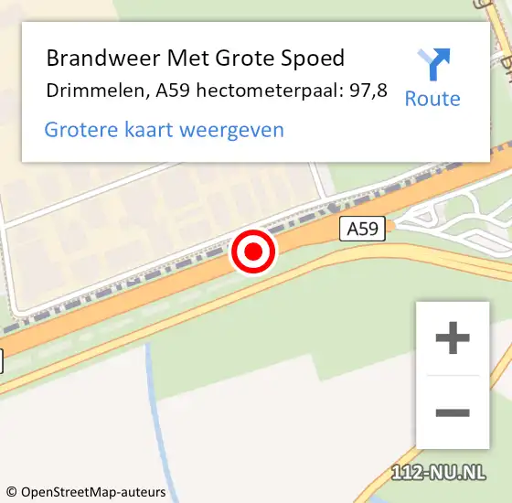 Locatie op kaart van de 112 melding: Brandweer Met Grote Spoed Naar Drimmelen, A59 hectometerpaal: 97,8 op 31 mei 2024 23:04