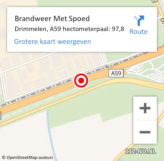 Locatie op kaart van de 112 melding: Brandweer Met Spoed Naar Drimmelen, A59 hectometerpaal: 97,8 op 31 mei 2024 23:07