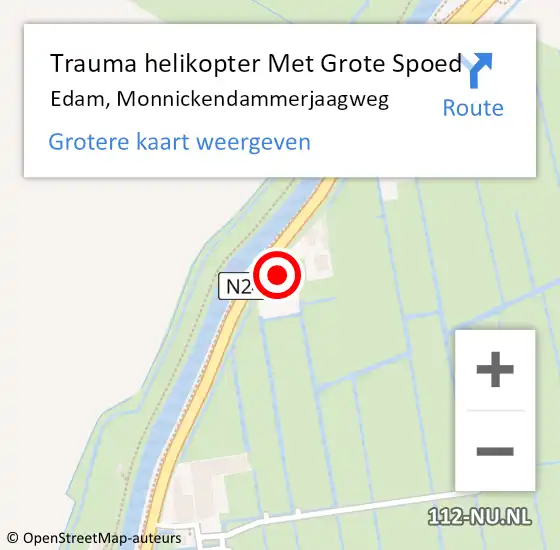 Locatie op kaart van de 112 melding: Trauma helikopter Met Grote Spoed Naar Edam, Monnickendammerjaagweg op 31 mei 2024 23:17