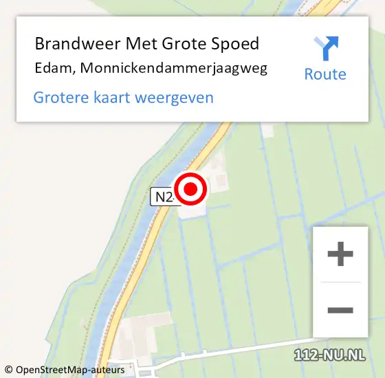 Locatie op kaart van de 112 melding: Brandweer Met Grote Spoed Naar Edam, Monnickendammerjaagweg op 31 mei 2024 23:18