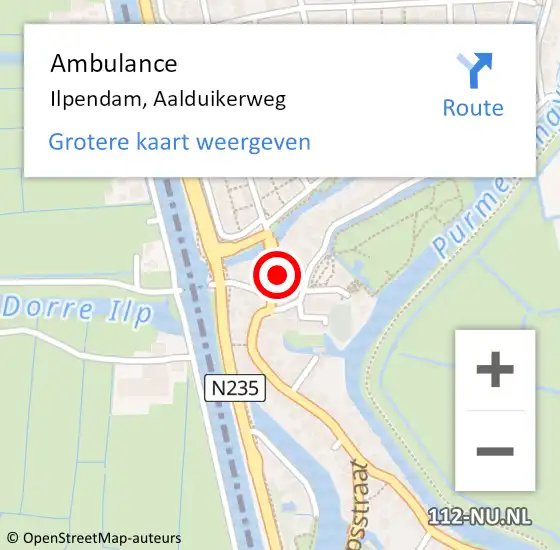 Locatie op kaart van de 112 melding: Ambulance Ilpendam, Aalduikerweg op 31 mei 2024 23:31