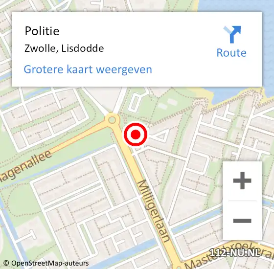 Locatie op kaart van de 112 melding: Politie Zwolle, Lisdodde op 31 mei 2024 23:39