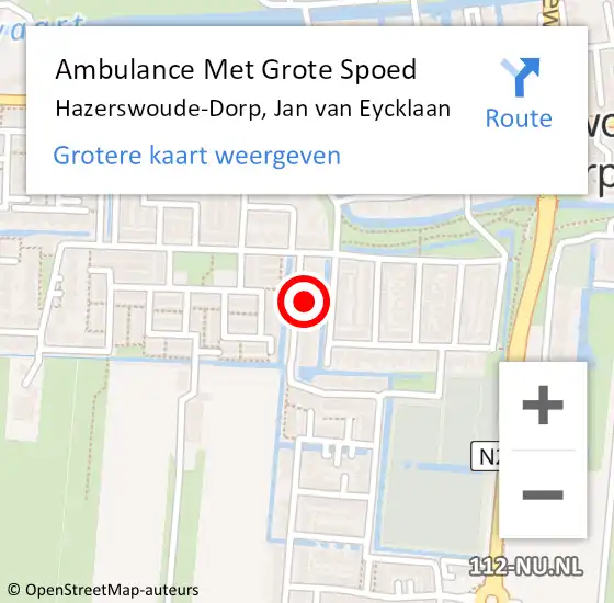 Locatie op kaart van de 112 melding: Ambulance Met Grote Spoed Naar Hazerswoude-Dorp, Jan van Eycklaan op 31 mei 2024 23:48