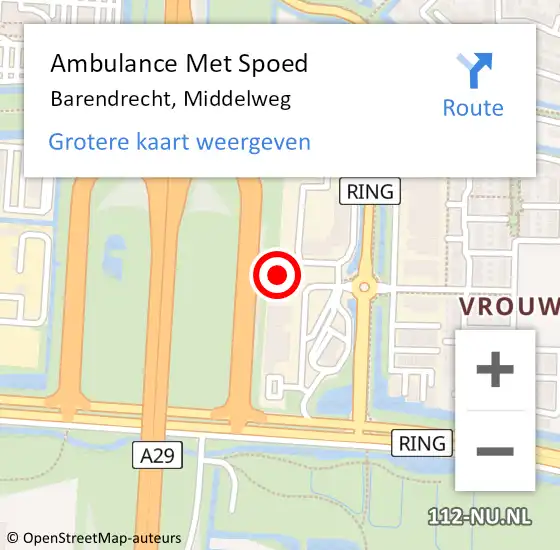 Locatie op kaart van de 112 melding: Ambulance Met Spoed Naar Barendrecht, Middelweg op 31 mei 2024 23:58