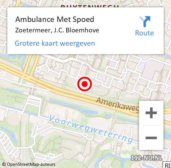 Locatie op kaart van de 112 melding: Ambulance Met Spoed Naar Zoetermeer, J.C. Bloemhove op 1 juni 2024 00:00