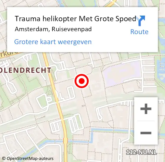 Locatie op kaart van de 112 melding: Trauma helikopter Met Grote Spoed Naar Amsterdam, Ruiseveenpad op 1 juni 2024 00:12