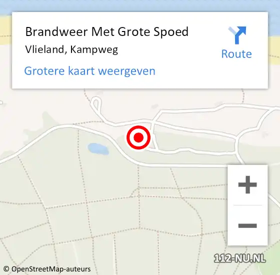 Locatie op kaart van de 112 melding: Brandweer Met Grote Spoed Naar Vlieland, Kampweg op 1 juni 2024 00:29