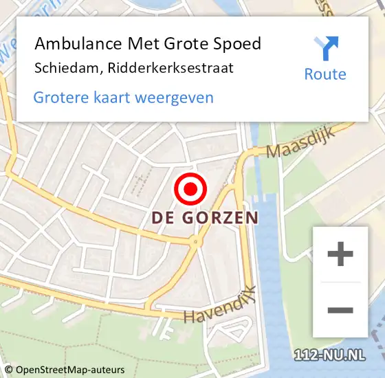 Locatie op kaart van de 112 melding: Ambulance Met Grote Spoed Naar Schiedam, Ridderkerksestraat op 1 juni 2024 00:34