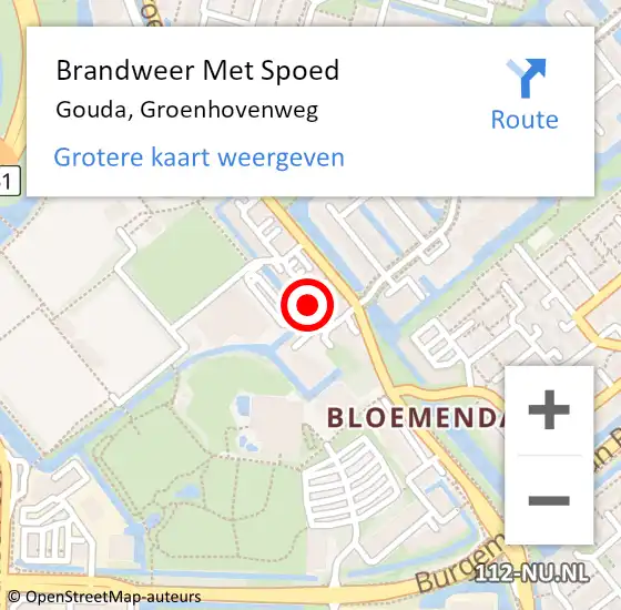 Locatie op kaart van de 112 melding: Brandweer Met Spoed Naar Gouda, Groenhovenweg op 1 juni 2024 00:39