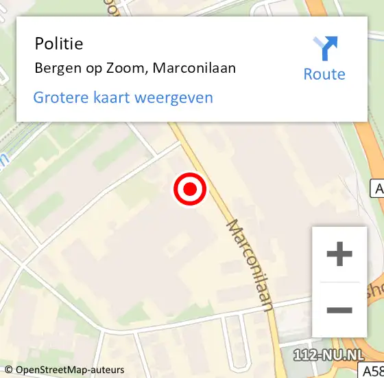 Locatie op kaart van de 112 melding: Politie Bergen op Zoom, Marconilaan op 1 juni 2024 00:48