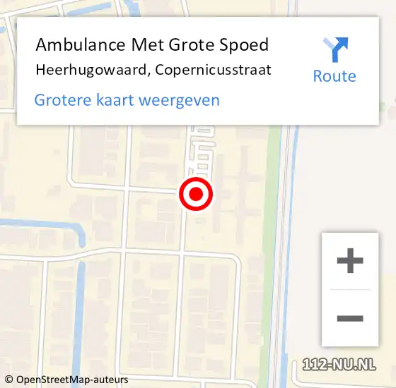 Locatie op kaart van de 112 melding: Ambulance Met Grote Spoed Naar Heerhugowaard, Copernicusstraat op 1 juni 2024 00:52