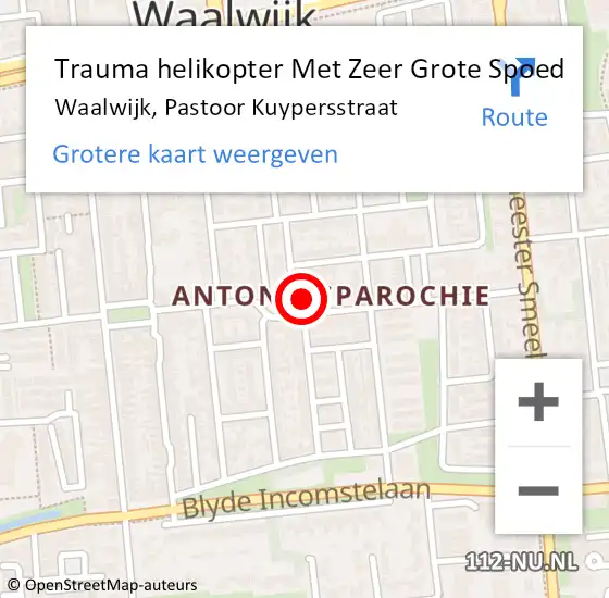 Locatie op kaart van de 112 melding: Trauma helikopter Met Zeer Grote Spoed Naar Waalwijk, Pastoor Kuypersstraat op 1 juni 2024 01:06