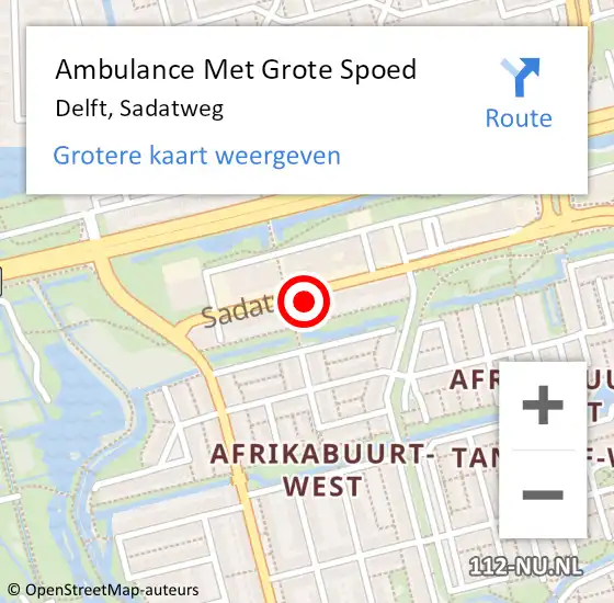 Locatie op kaart van de 112 melding: Ambulance Met Grote Spoed Naar Delft, Sadatweg op 1 juni 2024 01:07