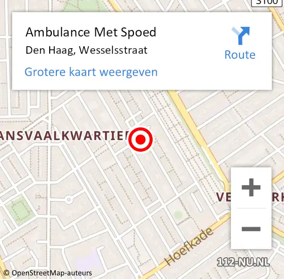 Locatie op kaart van de 112 melding: Ambulance Met Spoed Naar Den Haag, Wesselsstraat op 1 juni 2024 01:09