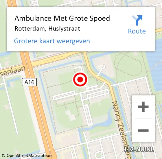 Locatie op kaart van de 112 melding: Ambulance Met Grote Spoed Naar Rotterdam, Huslystraat op 1 juni 2024 01:25