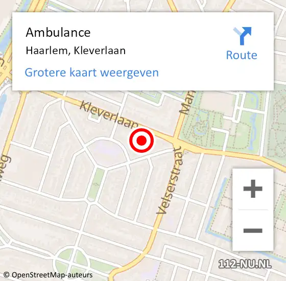 Locatie op kaart van de 112 melding: Ambulance Haarlem, Kleverlaan op 1 juni 2024 01:33