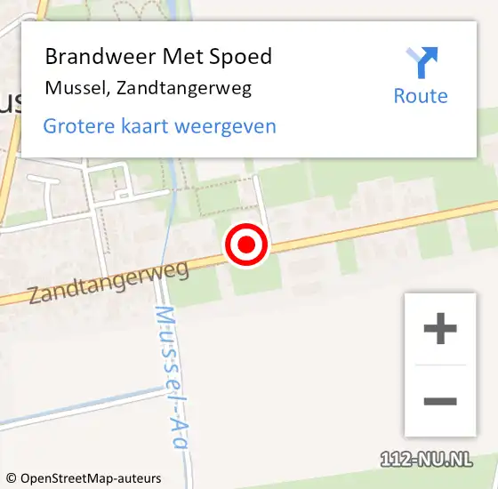 Locatie op kaart van de 112 melding: Brandweer Met Spoed Naar Mussel, Zandtangerweg op 1 juni 2024 01:34