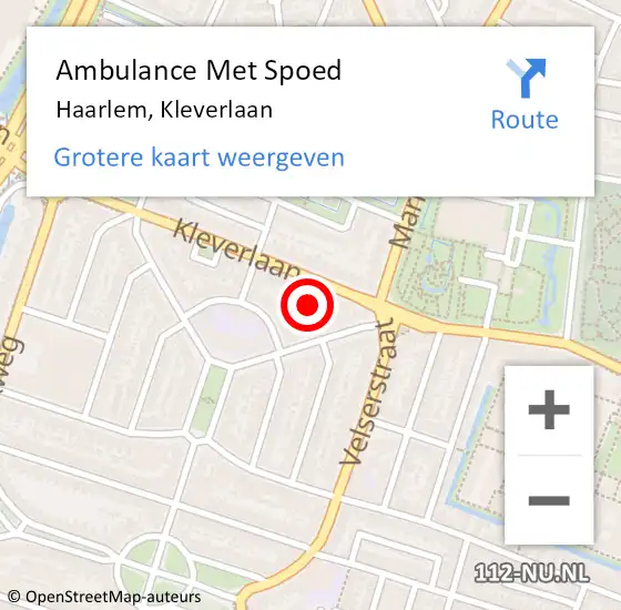 Locatie op kaart van de 112 melding: Ambulance Met Spoed Naar Haarlem, Kleverlaan op 1 juni 2024 01:35