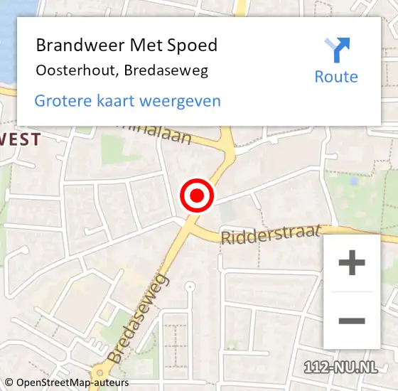 Locatie op kaart van de 112 melding: Brandweer Met Spoed Naar Oosterhout, Bredaseweg op 1 juni 2024 02:12