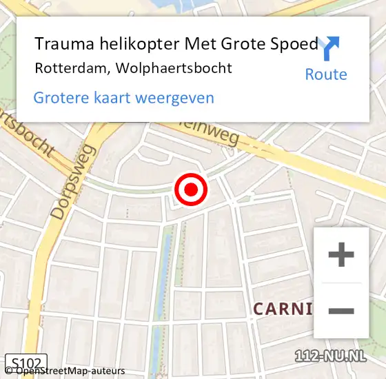 Locatie op kaart van de 112 melding: Trauma helikopter Met Grote Spoed Naar Rotterdam, Wolphaertsbocht op 1 juni 2024 03:07