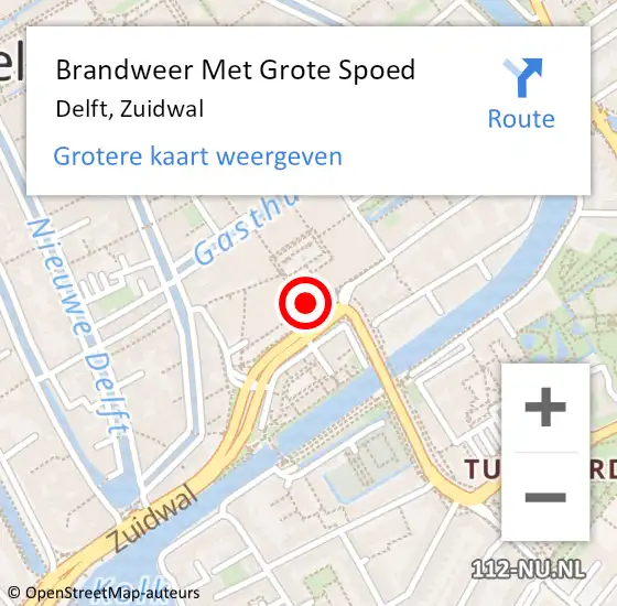 Locatie op kaart van de 112 melding: Brandweer Met Grote Spoed Naar Delft, Zuidwal op 1 juni 2024 03:08