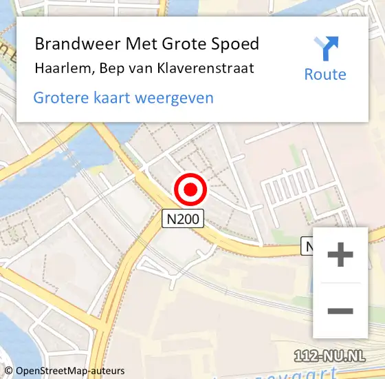 Locatie op kaart van de 112 melding: Brandweer Met Grote Spoed Naar Haarlem, Bep van Klaverenstraat op 1 juni 2024 03:11