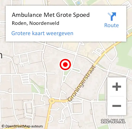 Locatie op kaart van de 112 melding: Ambulance Met Grote Spoed Naar Roden, Noordenveld op 1 juni 2024 03:21