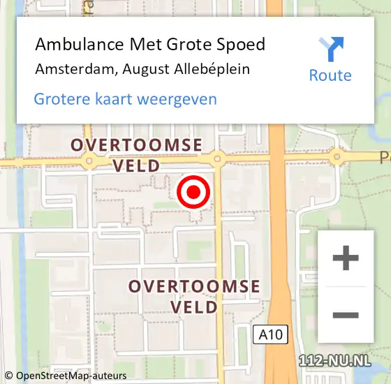 Locatie op kaart van de 112 melding: Ambulance Met Grote Spoed Naar Amsterdam, August Allebéplein op 1 juni 2024 04:10