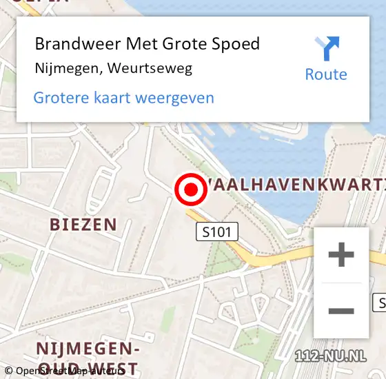 Locatie op kaart van de 112 melding: Brandweer Met Grote Spoed Naar Nijmegen, Weurtseweg op 1 juni 2024 04:25