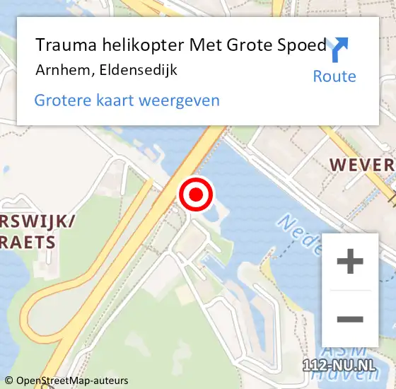 Locatie op kaart van de 112 melding: Trauma helikopter Met Grote Spoed Naar Arnhem, Eldensedijk op 1 juni 2024 04:38