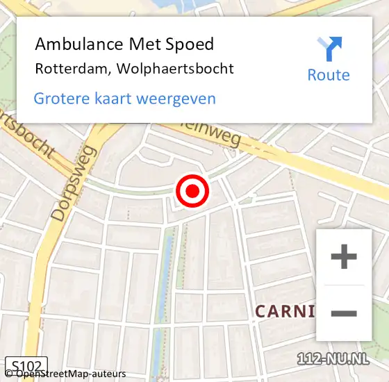 Locatie op kaart van de 112 melding: Ambulance Met Spoed Naar Rotterdam, Wolphaertsbocht op 1 juni 2024 04:42