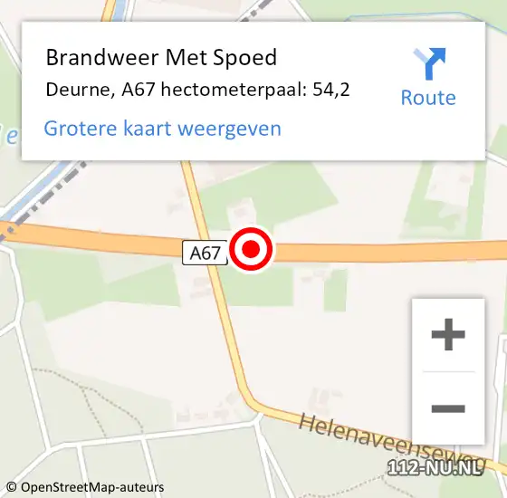 Locatie op kaart van de 112 melding: Brandweer Met Spoed Naar Deurne, A67 hectometerpaal: 54,2 op 1 juni 2024 04:45