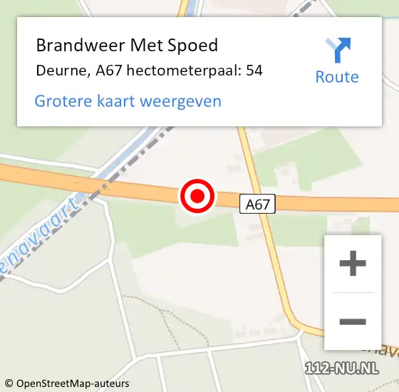 Locatie op kaart van de 112 melding: Brandweer Met Spoed Naar Deurne, A67 hectometerpaal: 54 op 1 juni 2024 04:50